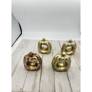 Set of 4 Ceramic pumpkin Napkin Rings glitter gold 1 1/2" #1